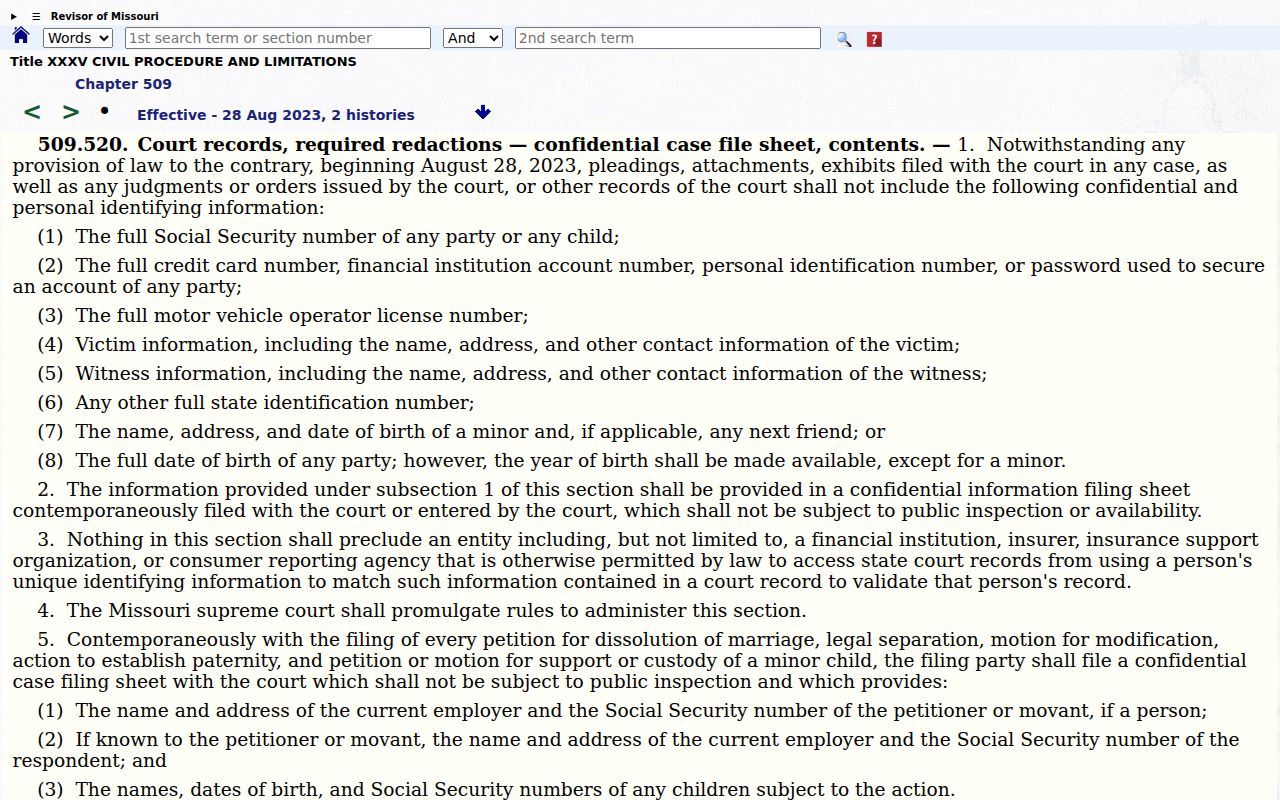 Polk County civil docket source illustrating Missouri court-record redaction rules