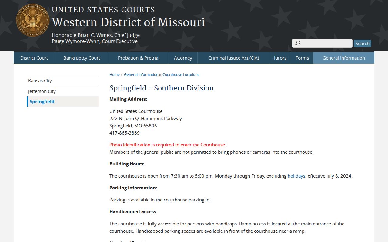 Polk County criminal docket source showing Springfield federal courthouse access