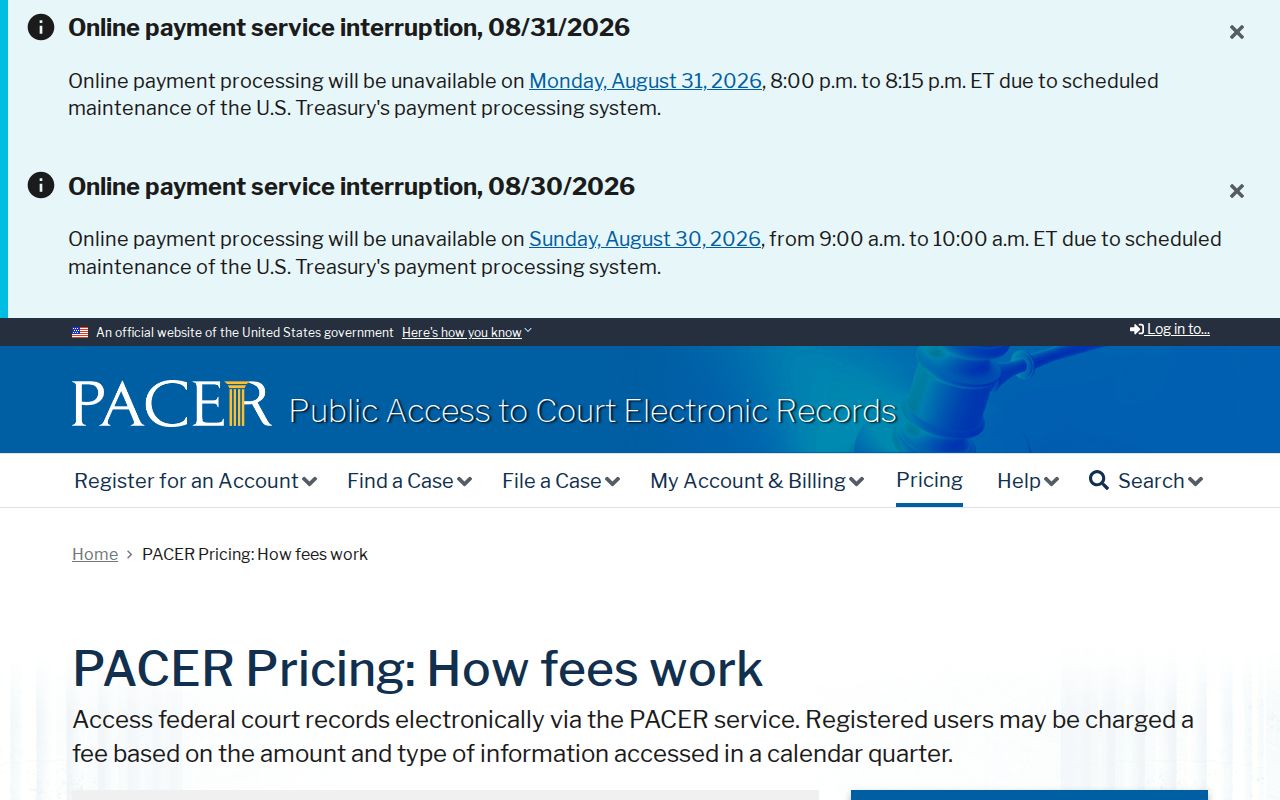 Polk County court docket federal PACER pricing source